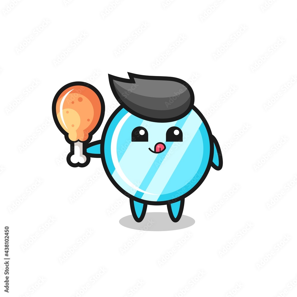 mirror cute mascot is eating a fried chicken mirror cute mascot is eating a fried chicken