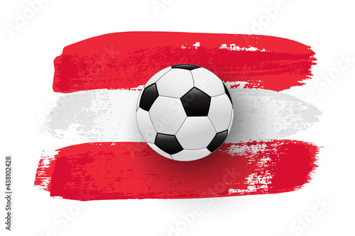 Realistic soccer ball on flag of Austria made of brush strokes. Vector football design element.