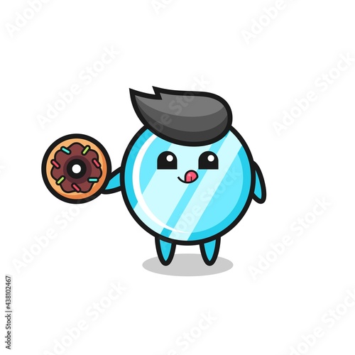 illustration of an mirror character eating a doughnut