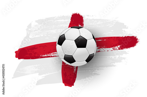 Realistic soccer ball on flag of England made of brush strokes. Vector football design element.
