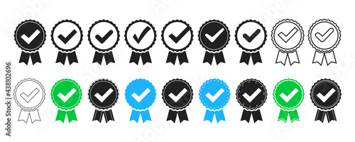 Approved on green background. Quality guarantee symbol. Check mark sign icon. Checkmark right vector icon. Premium quality. Quality control. Tick symbol.