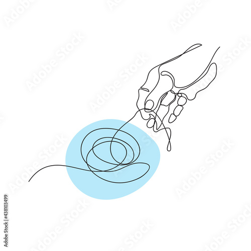 Hand unravel the tangled line. Problem solving. One line drawing.
