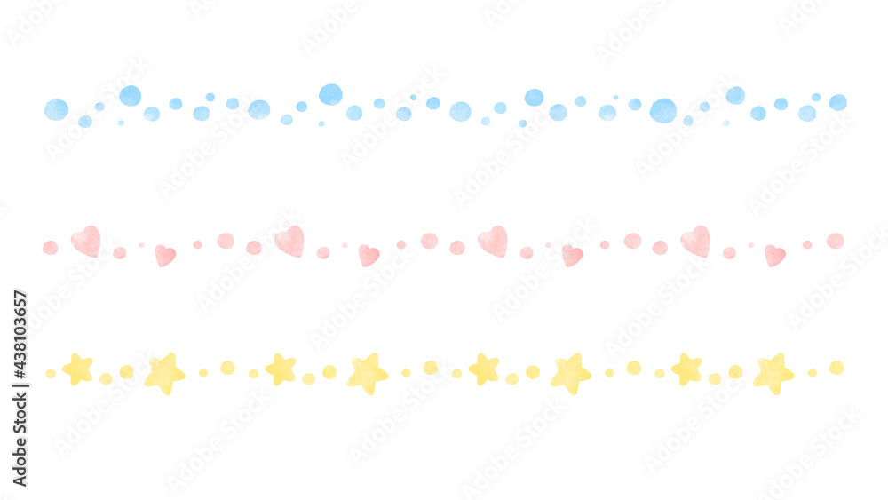Set of seamless cute pastel confetti border. Hand drawn watercolor painting illustration. Set of seamless cute pastel confetti border. Hand drawn watercolor painting illustration.