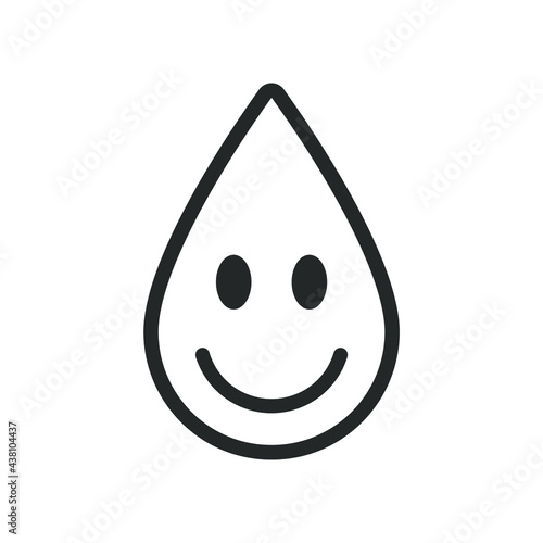 Smiling drop shape icon. Happy raindrop symbol sign. Smile face emotion expression. Droplet logo. Isolated on white background.