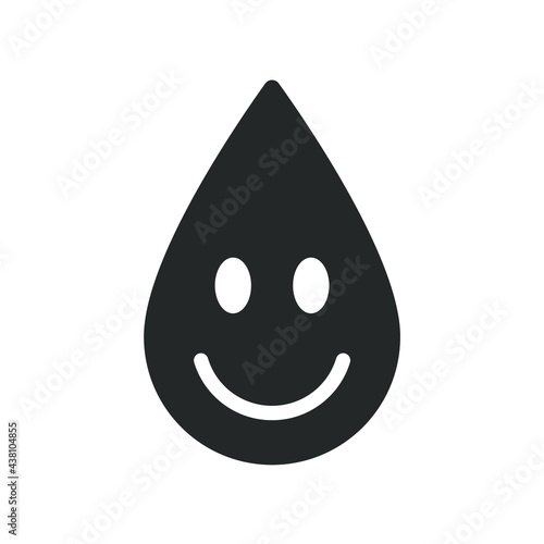Smiling drop shape icon. Happy raindrop symbol sign. Smile face emotion expression. Droplet logo. Isolated on white background.