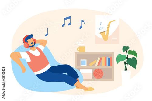 Man listening to music at home