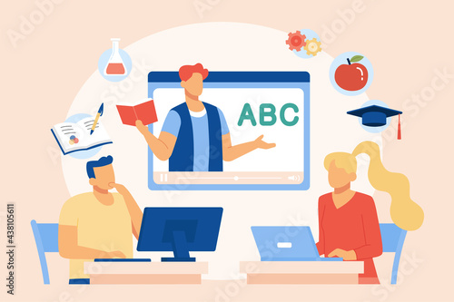 Students in online learning class