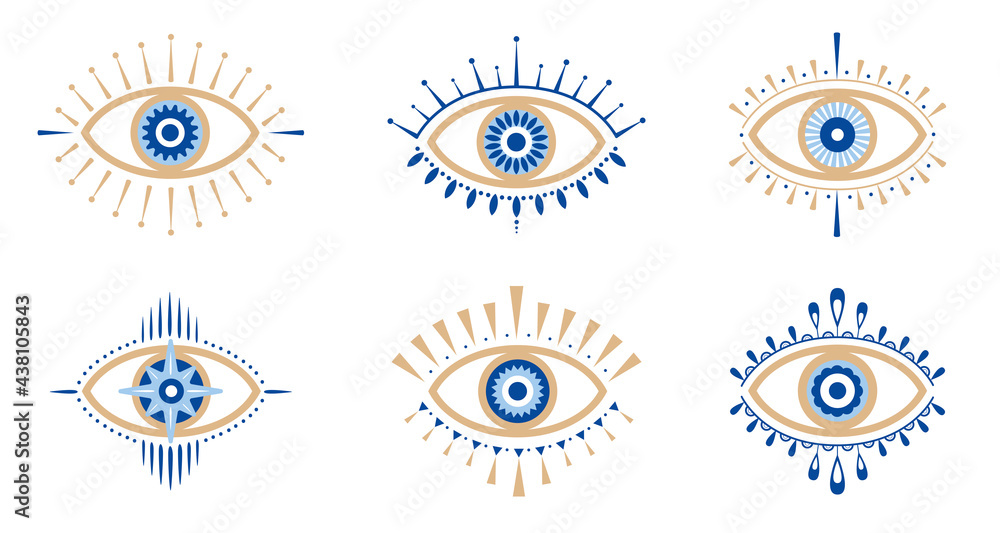 Evil Eye icons, magical eye, boho vectors isolated on white Evil Eye icons, magical eye, boho vectors isolated on white