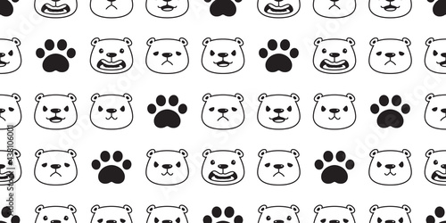 Bear seamless pattern polar bear paw footprint face head vector emotions cartoon doodle tile wallpaper repeat background illustration design