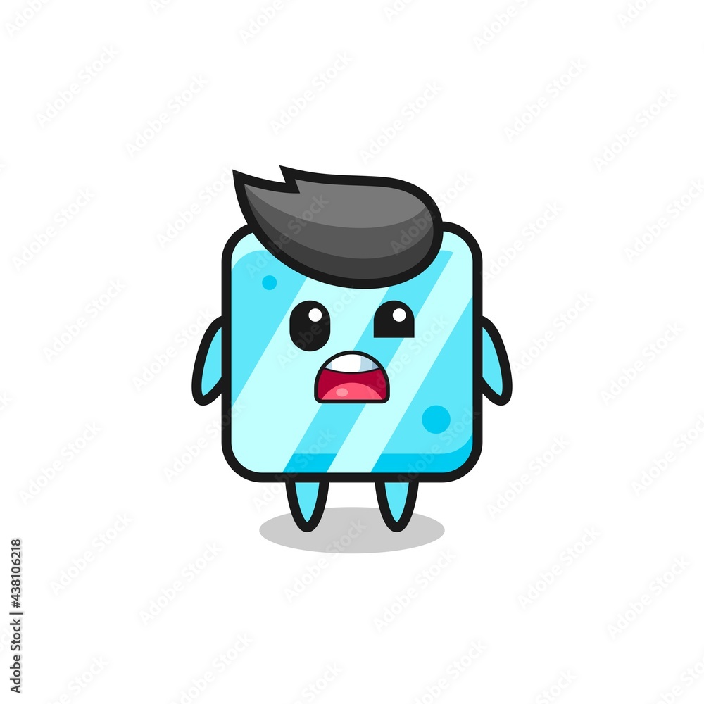 the shocked face of the cute ice cube mascot the shocked face of the cute ice cube mascot
