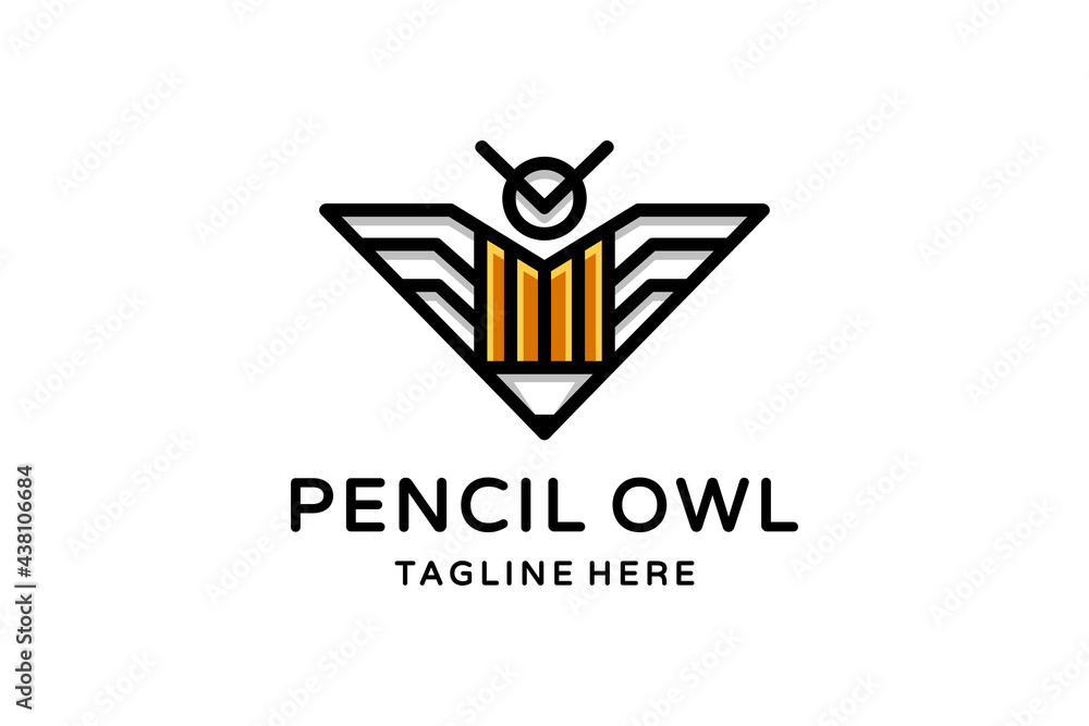 Vector logo Design Combination Owl and Pencil with line art style Vector logo Design Combination Owl and Pencil with line art style