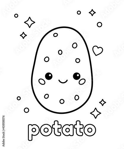 Cute cartoon potato. Coloring page for preschool children. Kawaii vegetable. Healthy food. Vector illustration.