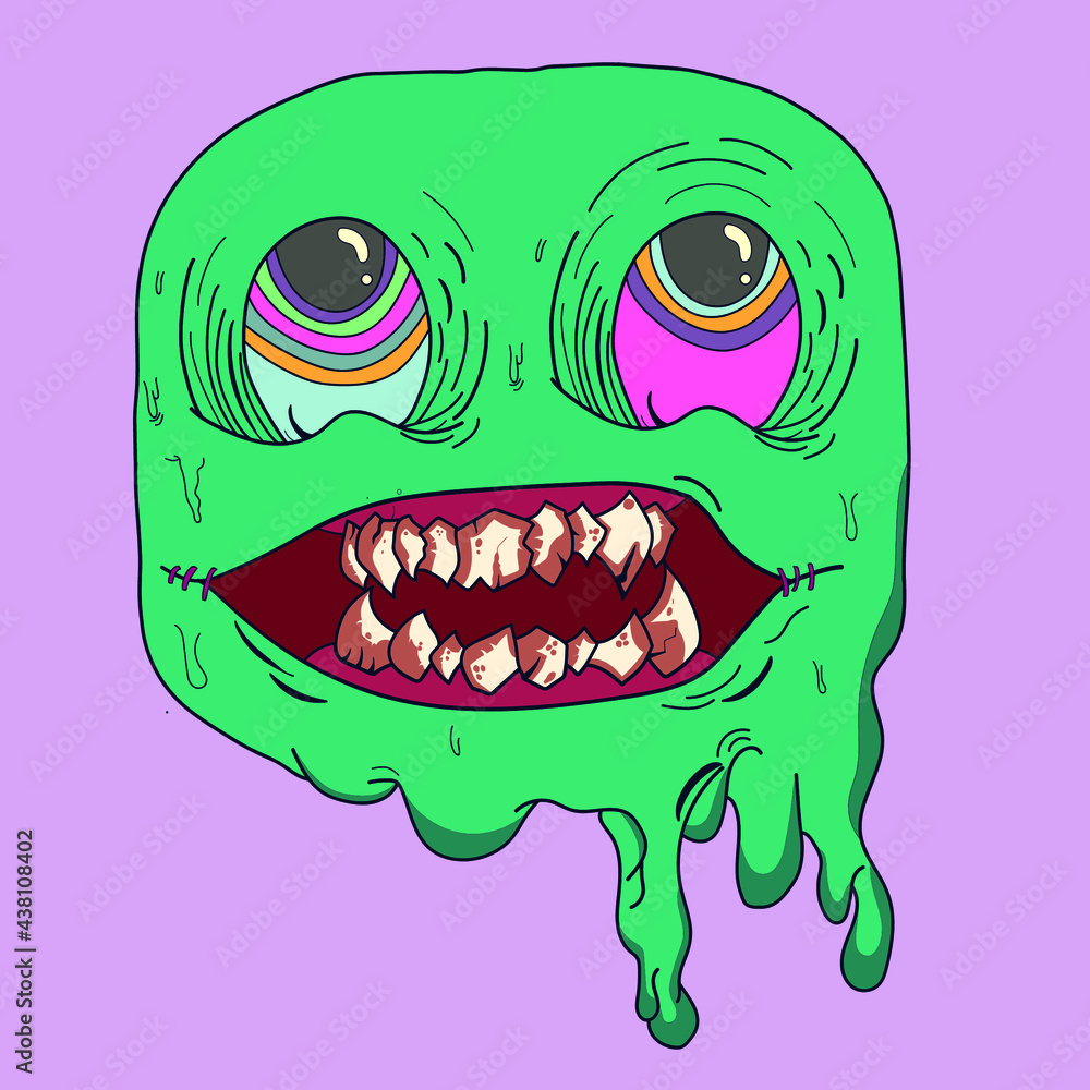 melting monster face with colorful eyes melting monster face with colorful eyes