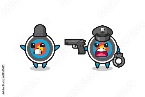 illustration of target archery robber with hands up pose caught by police