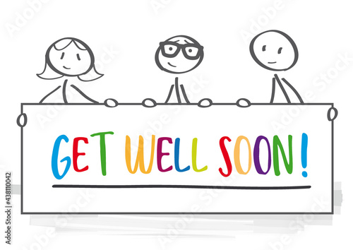 Get well soon - typography lettering poster with stick figure
