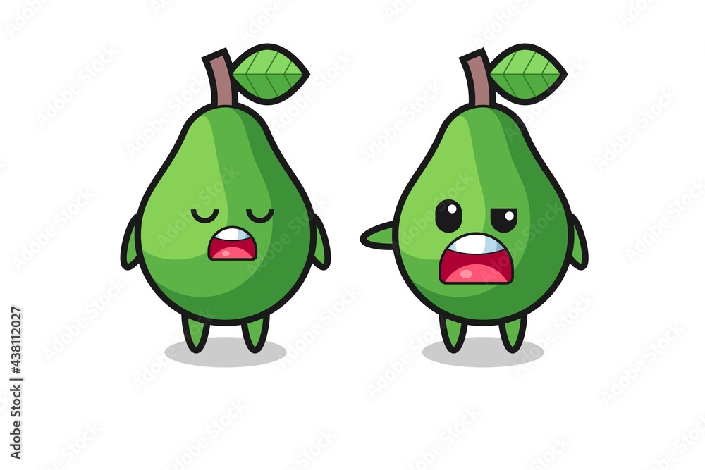 illustration of the argue between two cute avocado characters illustration of the argue between two cute avocado characters