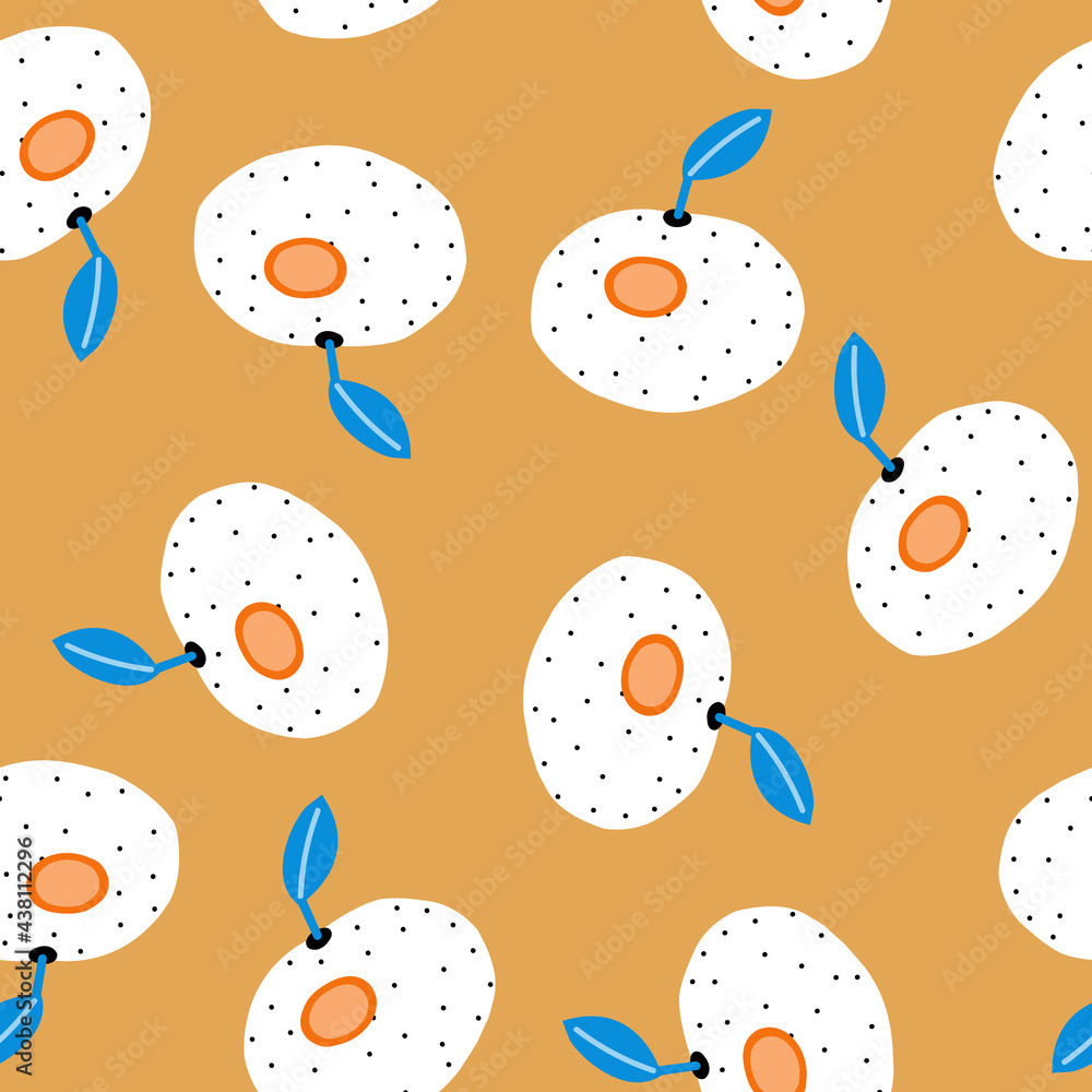 Seamless pattern with cartoon white mandarins. Summer abstract print. Vector hand drawn illustration. Seamless pattern with cartoon white mandarins. Summer abstract print. Vector hand drawn illustration.