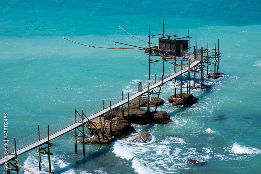 Trabocco, traditional construction for fishing, so-called trabocchi coast, adriatic sea, in italy, abruzzo
