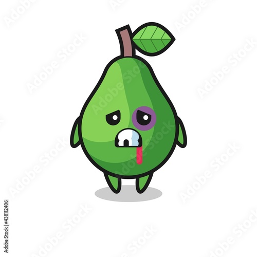injured avocado character with a bruised face