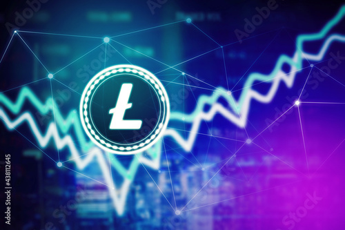 Growth Litecoin value graph with network connection