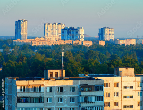 Dramatic sunrise at Korolev city background photo