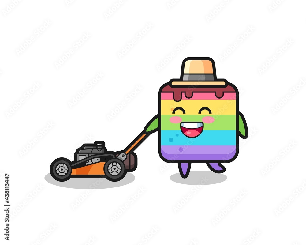 illustration of the rainbow cake character using lawn mower illustration of the rainbow cake character using lawn mower