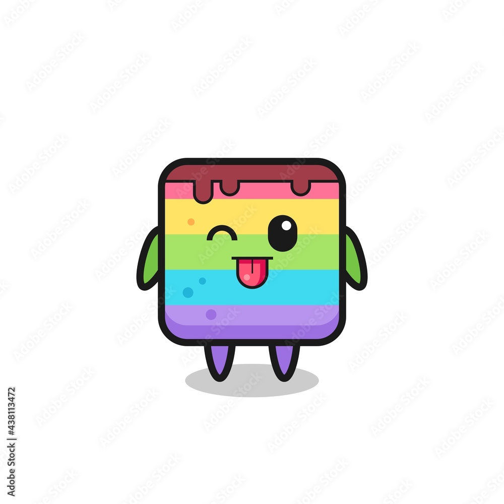 cute rainbow cake character in sweet expression while sticking out her tongue