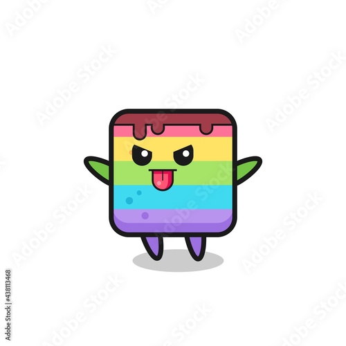 naughty rainbow cake character in mocking pose