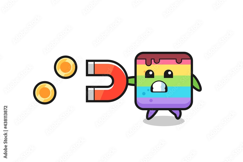 the character of rainbow cake hold a magnet to catch the gold coins the character of rainbow cake hold a magnet to catch the gold coins