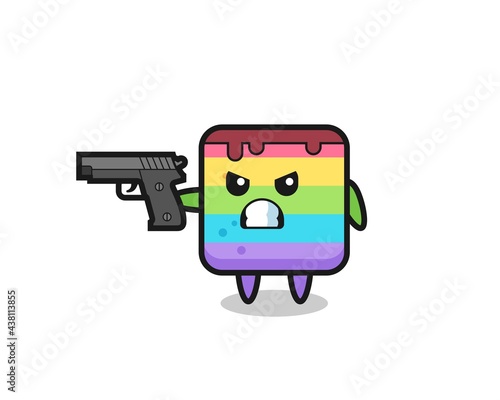 the cute rainbow cake character shoot with a gun