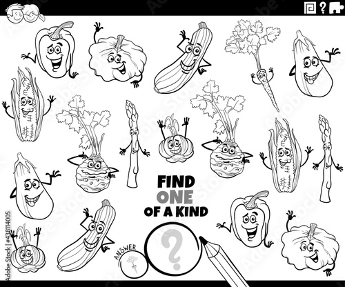 one of a kind game with cartoon vegetables coloring book page