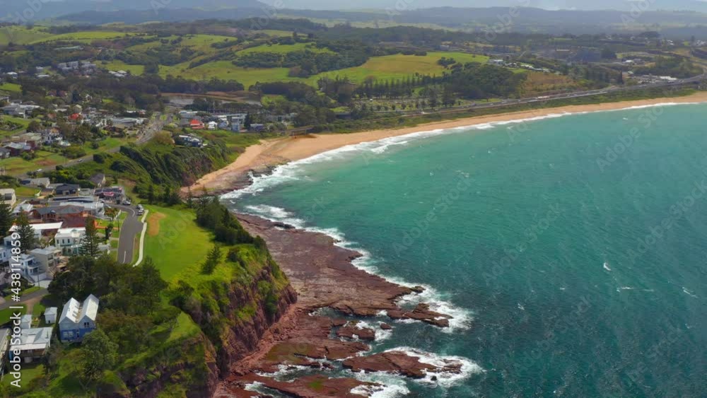 Bombo Beach Reserve - Bombo Beach With Seascape In NSW, Australia. - aerial Bombo Beach Reserve - Bombo Beach With Seascape In NSW, Australia. - aerial