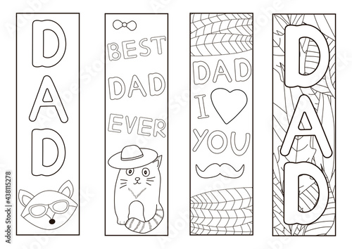 Father's day coloring bookmarks. Dad coloring.