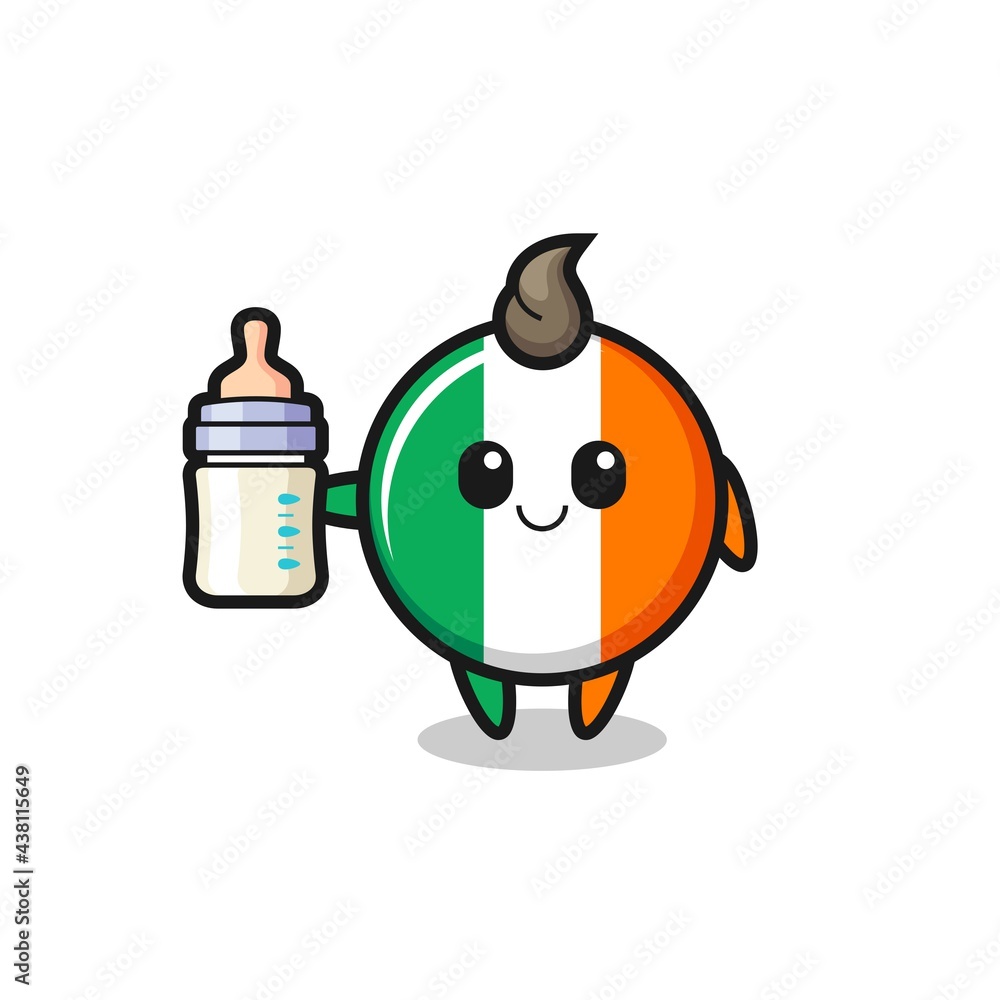baby ireland flag badge cartoon character with milk bottle