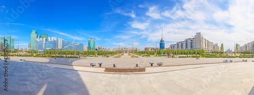 Panoramic picture of downtown Kazakhstan city Astana with its modern buildings during the day