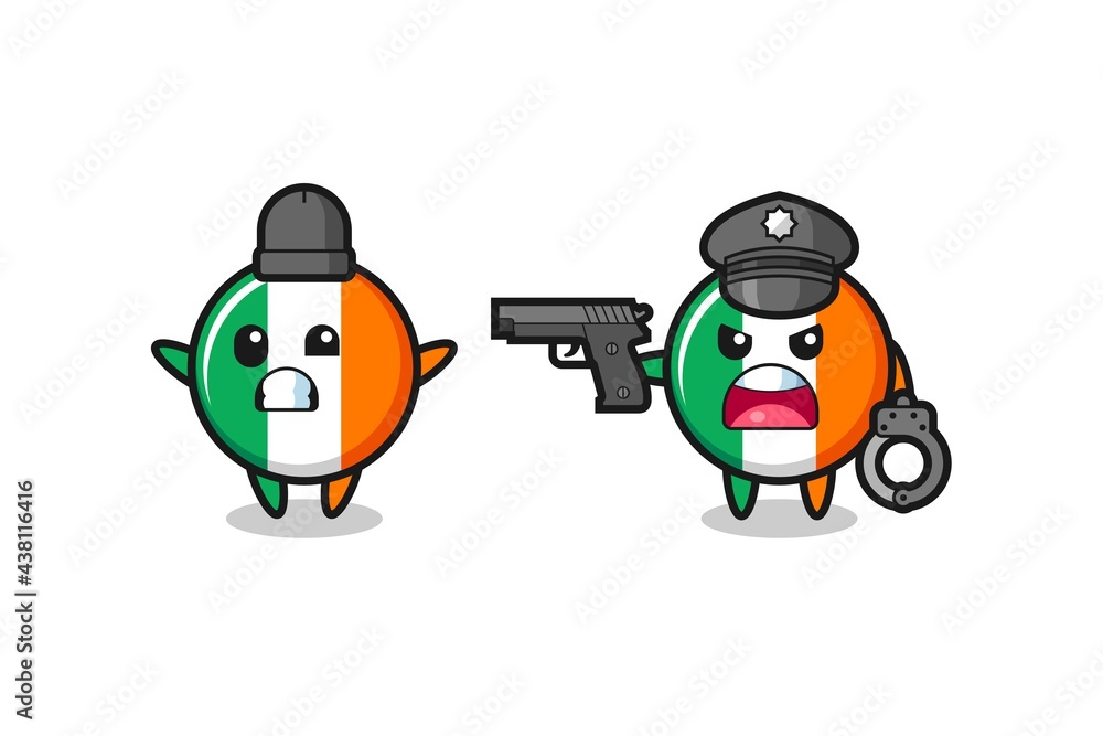 illustration of ireland flag badge robber with hands up pose caught by police illustration of ireland flag badge robber with hands up pose caught by police