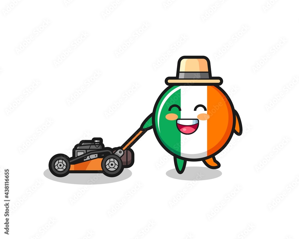 illustration of the ireland flag badge character using lawn mower