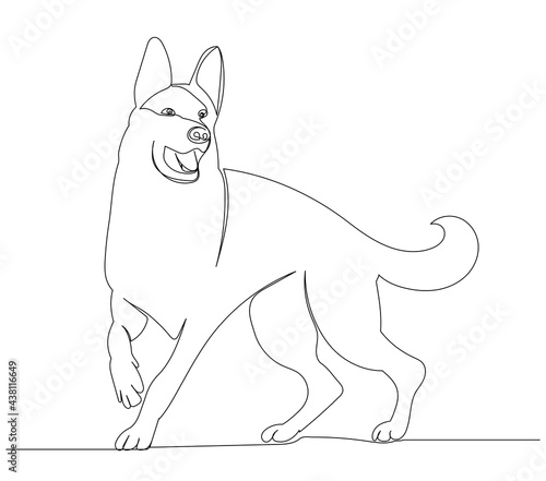 shepherd dog drawing by one continuous line isolated, vector