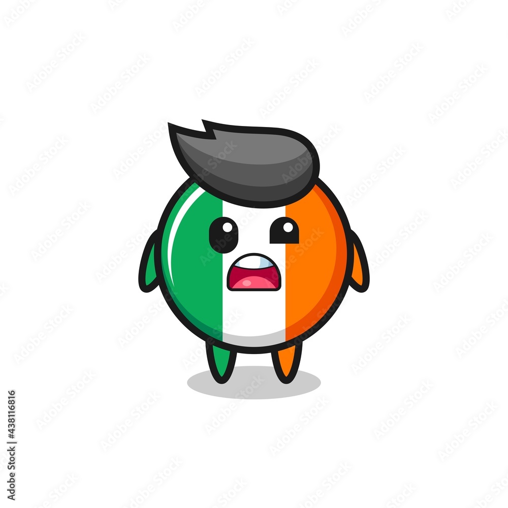 the shocked face of the cute ireland flag badge mascot