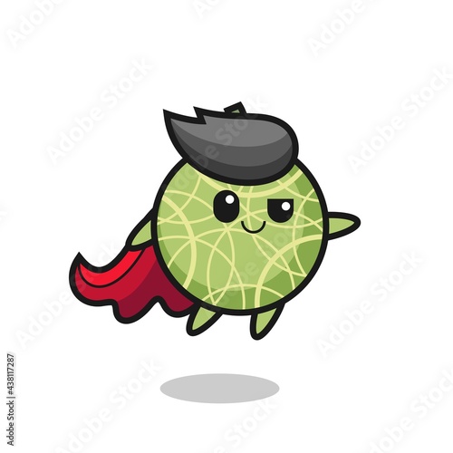 cute melon fruit superhero character is flying