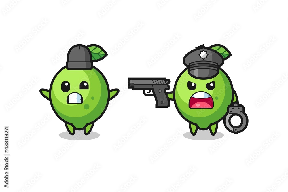 illustration of lime robber with hands up pose caught by police