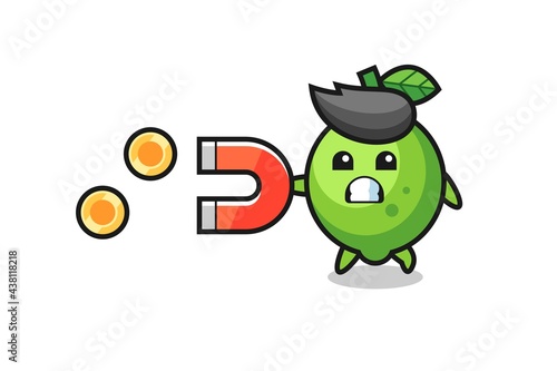 the character of lime hold a magnet to catch the gold coins