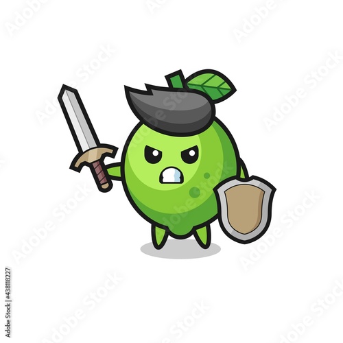 cute lime soldier fighting with sword and shield