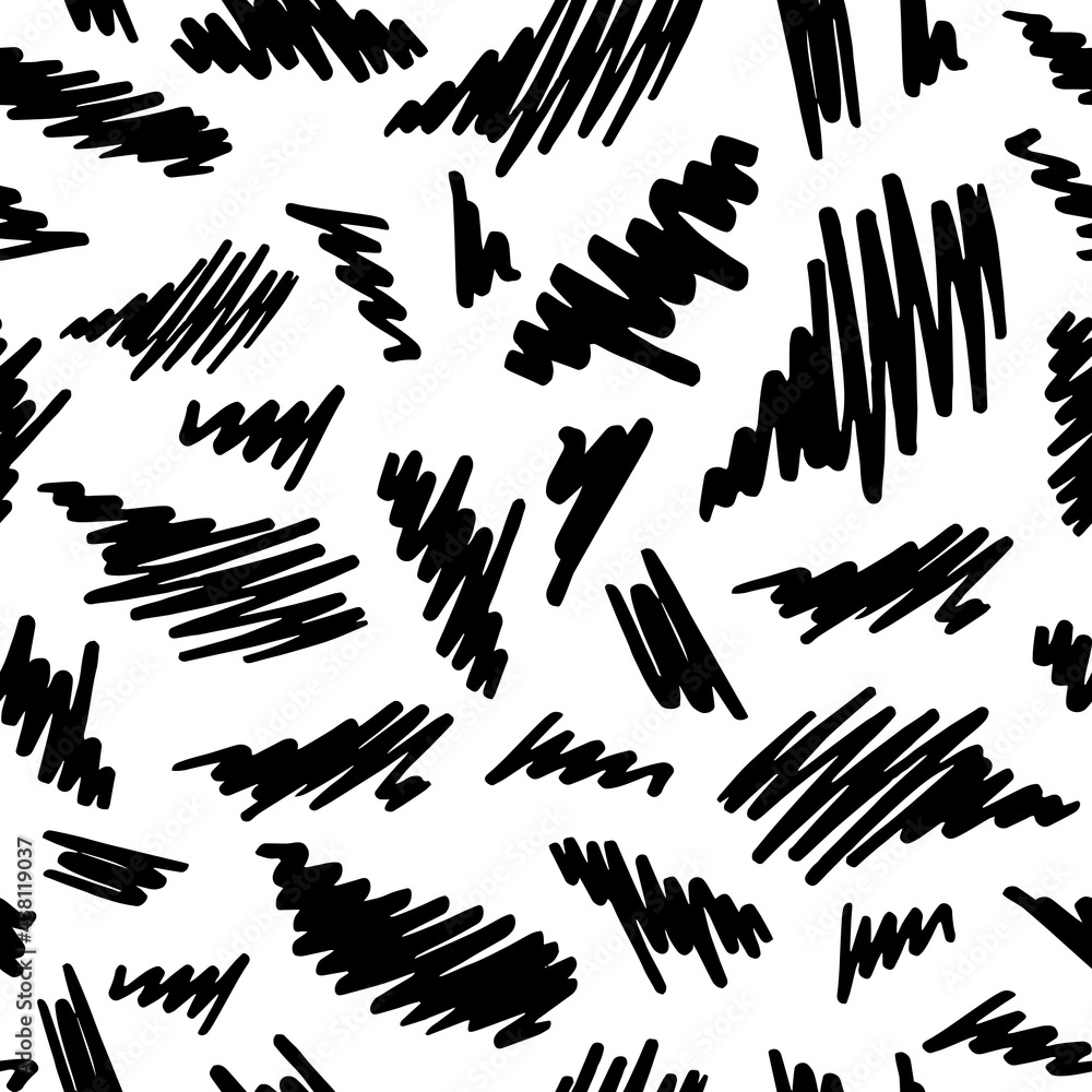 black and white doodle lines seamless pattern. Simple hand-drawn background, line art black and white doodle lines seamless pattern. Simple hand-drawn background, line art