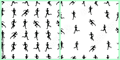 Seamless vector pattern. Silhouettes of running women  people. White isolated background. Great print for flyers  posters  covers  textiles  wrapping paper  clothing  napkins. 