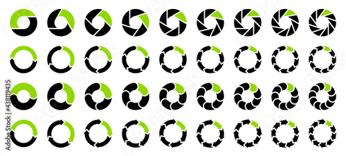 Set 36 Tortendiagramme Pfeile Schwarz Und Grün
