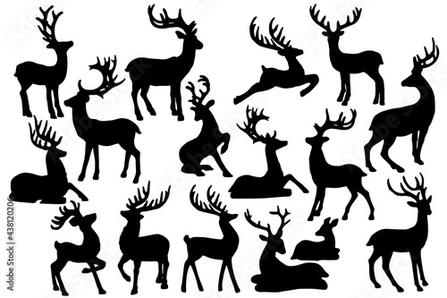 Christmas deer silhouettes set on white background