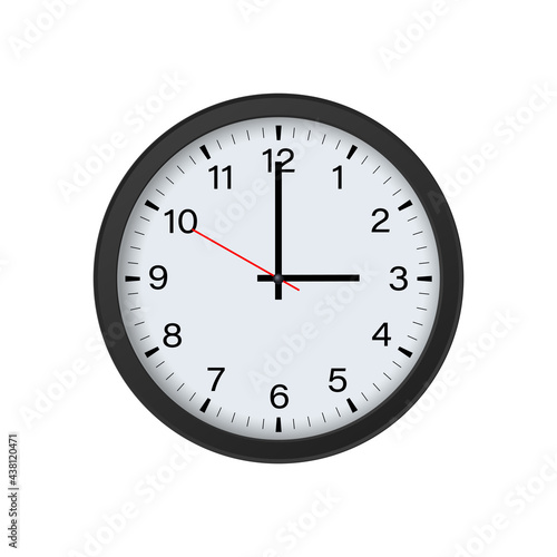 Circle Clock Mockup Isolated on White Background,3 O'clock. Vector Illustration