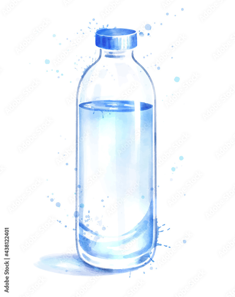 Watercolor illustration of bottle of water Watercolor illustration of bottle of water