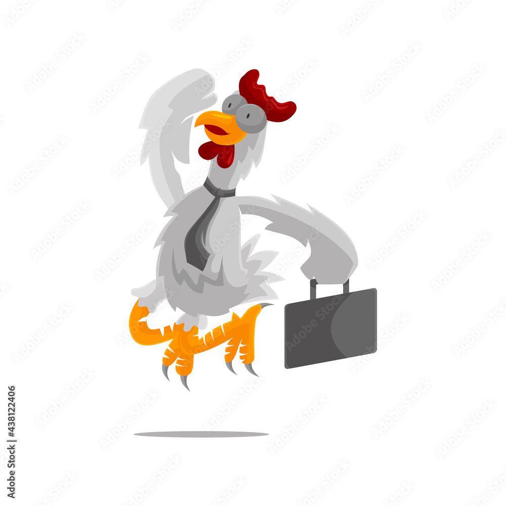 Fototapeta premium Roster Chicken Jump Holding Suitcase illustration Businessman Success Template Design